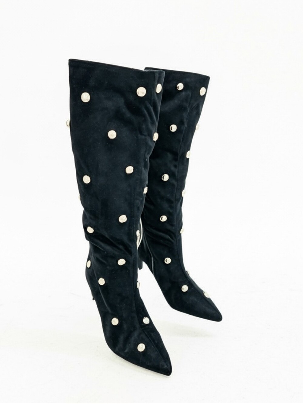 Black Studded Knee-High Women's Boots
